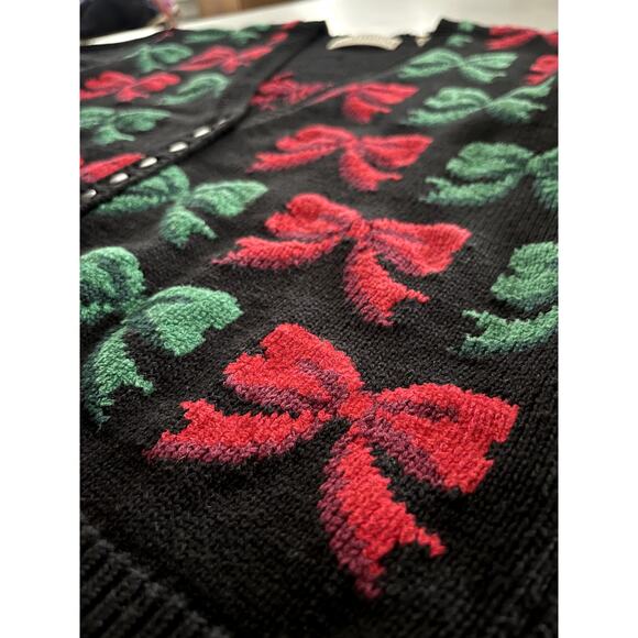 Marisa Christina  Sz M Vintage Bow Cardigan Red Grandma Christmas Festive Ugly - Picture 5 of 10